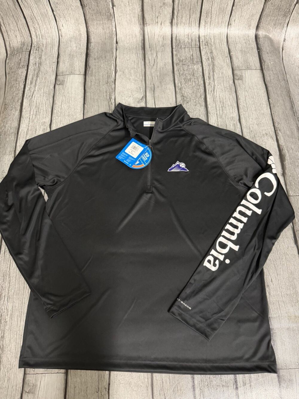 NWT Men's Columbia Colorado Rockies Black Terminal Tackle 1/4 Zip Pullover Sz XL